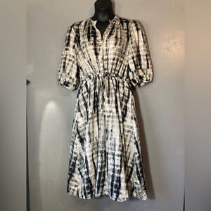 Who What Wear Black and White Tie-Dye midi Dress